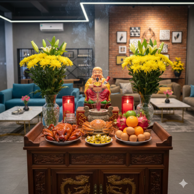 Doanh nghiệp nội thất vía Thần Tài cúng gì để tài lộc hanh thông cả năm